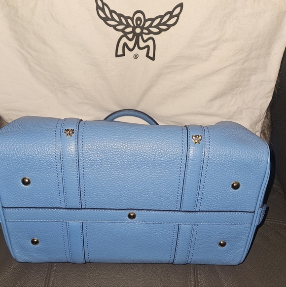 MCM Sky Blue Leather Boston Bag - Picture 5 of 7